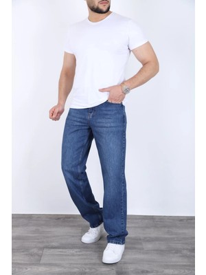Blayn Jeans Erkek Mavi Baggy Kot Pantolon - Geniş Kalıp Günlük Rahat Denim Jean