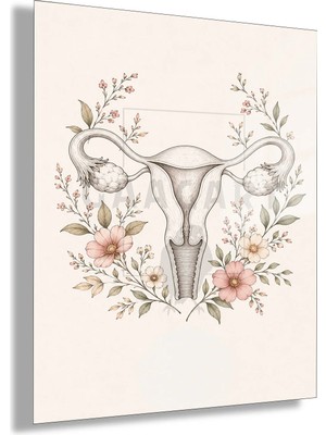 Gaagart Temperli Cam Tablo Minimal Çiçekli Anatomik Uterus Klinik Duvar Dekoru