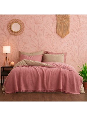 Tabu Home Müslin Pembe Çift Kişilik Yatak Örtüsü – 4 Katlı