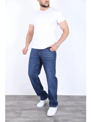 Blayn Jeans Erkek Koyu Toz Mavi Baggy Kot Pantolon - Geniş Kalıp Günlük Rahat Denim Jean