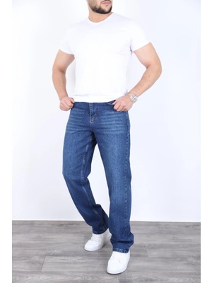 Blayn Jeans Erkek Kobalt Mavi Baggy Kot Pantolon - Geniş Kalıp Günlük Rahat Denim Jean