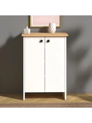 T Designo Fulya 4 Raflı 2 Kapaklı Ayakkabı Dolabı-Ayakkabılık-Çok Amaçlı Dolap Beyaz 60 cm