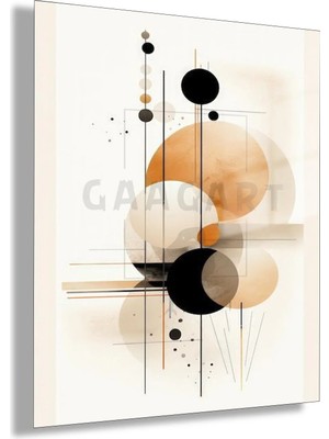 Gaagart Temperli Cam Tablo Bauhaus Siyah Turuncu Daireler Geometrik Modern Ofis Tablosu
