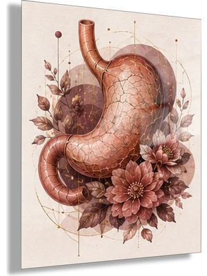Gaagart Temperli Cam Tablo Çiçekli Anatomik Mide Doktor Klinik Muayenehane Duvar Dekoru