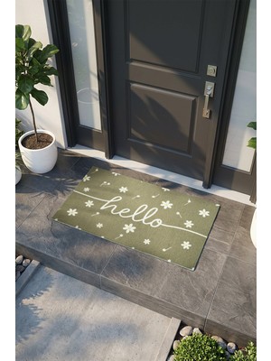 Vitali Home Charm Haki Beyaz Hello Paspas Dış Kapı Paspası Kıl Kapı Önü Paspası 2010