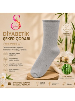 Yshine Yshıne Bambu Diyabetik Şeker Çorabı Ince Esnek Ağızlı Hafif Parfümlü Unisex Soket Çorap 3’lü Avantaj Paketi