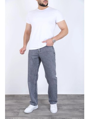 Blayn Jeans Erkek Gri Baggy Kot Pantolon - Geniş Kalıp Günlük Rahat Denim Jean