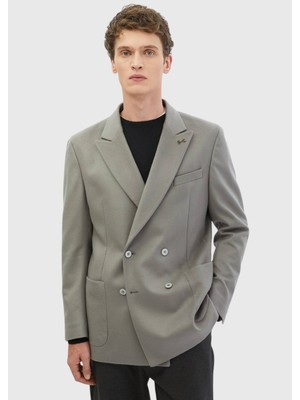 Gri Düz Comfort Fit %100 Yün Ceket