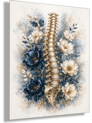 Gaagart Temperli Cam Tablo Mavi Çiçekli Anatomik Omurga Klinik Dekoratif Tablo