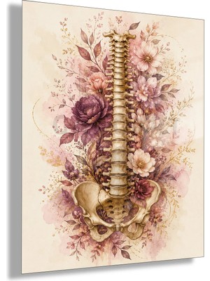 Gaagart Temperli Cam Tablo Pembe Çiçekli Anatomik Omurga Klinik Duvar Dekoru