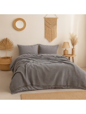 Tabu Home Müslin Antrasit Çift Kişilik Yatak Örtüsü – 4 Katlı