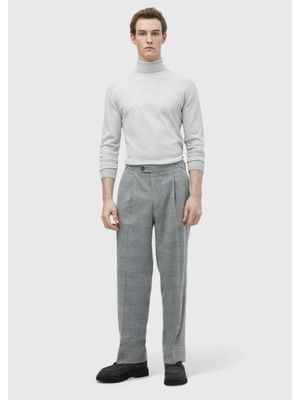 Açık Gri Desenli Dokuma Loose Fit Casual Yün Karışımlı Pantolon
