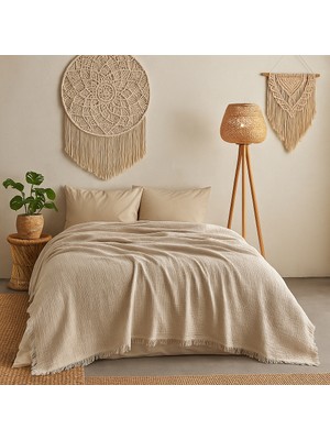 Tabu Home Müslin Kahve Çift Kişilik Yatak Örtüsü – 4 Katlı