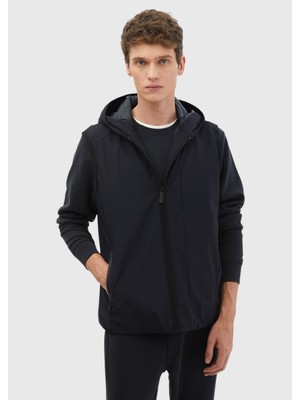 Lacivert Regular Fit Kapüşonlu Casual Dokuma Spor Yelek