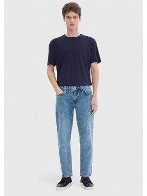 Lacivert Düz Bisiklet Yaka T-Shirt