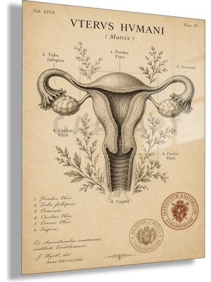 Gaagart Temperli Cam Tablo Vintage Botanik Anatomik Uterus Klinik Dekoratif Tablo