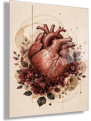 Gaagart Temperli Cam Tablo Güllü Geometrik Anatomik Kalp Klinik Duvar Dekoru