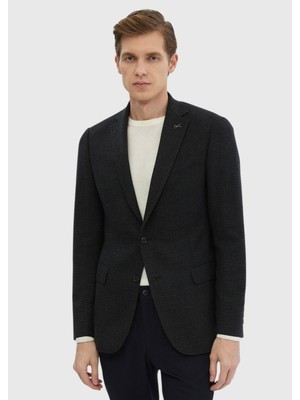 Haki Desenli Regular Fit %100 Yün Ceket