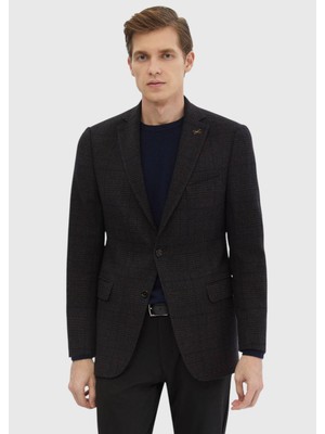 Kahverengi Desenli Regular Fit Yün Karışımlı Ceket