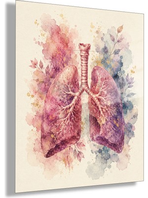 Gaagart Temperli Cam Tablo Pembe Mavi Suluboya Anatomik Akciğer Klinik Duvar Dekoru