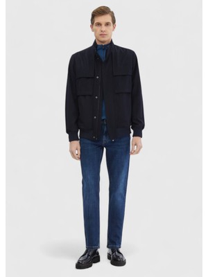Ramsey Lacivert Regular Fit Dik Yaka Casual Dokuma Mont