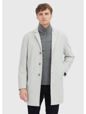Ramsey Ekru Regular Fit Kruvaze Yaka Casual Dokuma Pardösü