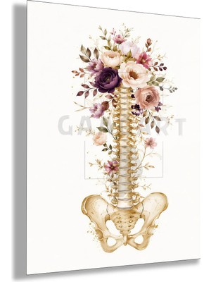 Gaagart Temperli Cam Tablo Pembe Çiçekli Omurga ve Pelvis Klinik Dekoratif Tablo