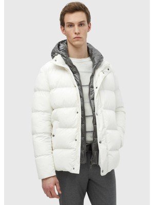 Ekru Regular Fit Kapüşonlu Casual Dokuma Mont