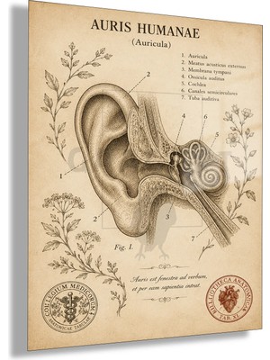 Gaagart Temperli Cam Tablo Vintage Botanik Anatomik Kulak Doktor Odası Tablosu