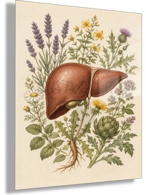 Gaagart Temperli Cam Tablo Şifalı Bitkilerle Anatomik Karaciğer Klinik Duvar Dekoru