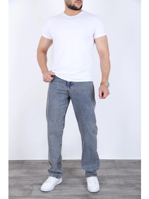 Blayn Jeans Erkek Açık Gri Baggy Kot Pantolon - Geniş Kalıp Günlük Rahat Denim Jean