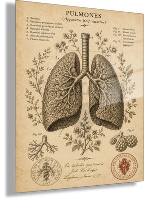 Gaagart Temperli Cam Tablo Vintage Botanik Anatomik Akciğer Klinik Duvar Dekoru