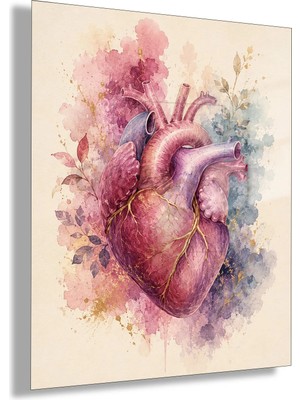Gaagart Temperli Cam Tablo Pembe Mavi Suluboya Anatomik Kalp Doktor Odası Dekoru