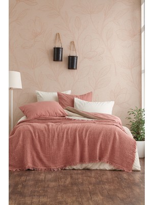 Tabu Home Müslin Somon Çift Kişilik Yatak Örtüsü – 4 Katlı