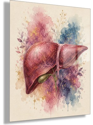 Gaagart Temperli Cam Tablo Renkli Suluboya Anatomik Karaciğer Klinik Dekoratif Tablo