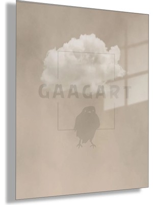 Gaagart Temperli Cam Tablo Bej Zeminde Minimal Beyaz Bulut Salon Ofis Duvar Tablosu