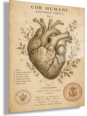 Gaagart Temperli Cam Tablo Vintage Botanik Anatomik Kalp Muayenehane Dekoru