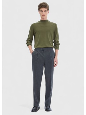 Antrasit Düz Dokuma Loose Fit Casual Pantolon