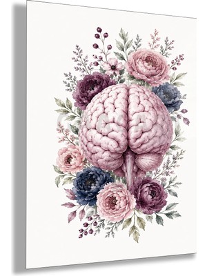 Gaagart Temperli Cam Tablo Pembe Mor Çiçekli Anatomik Beyin Hastane Duvar Dekoru