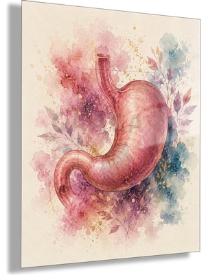Gaagart Temperli Cam Tablo Renkli Suluboya Anatomik Mide Doktor Odası Dekoru