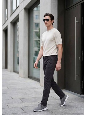 Siyah Düz Dokuma Slim Fit Casual Pamuk Karışımlı Pantolon