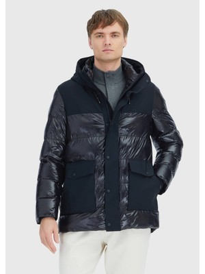 Ramsey Siyah Regular Fit Kapüşonlu Casual Dokuma Kaban