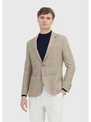 Ramsey Bej Kareli Shirt Shoulder Slim Fit Yün Karışımlı Ceket