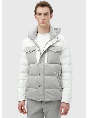 Beyaz Regular Fit Kapüşonlu Casual Dokuma Mont