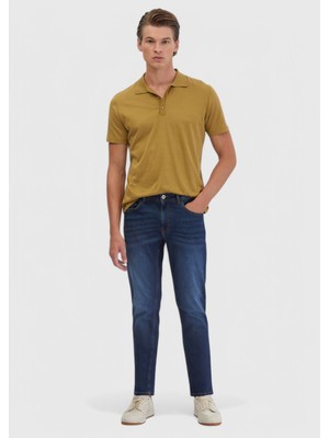 Lacivert Düz Slim Fit Denim Pamuk Karışımlı Pantolon