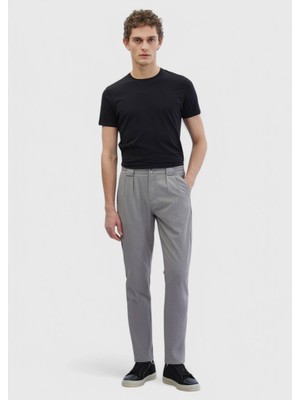 Gri Çizgili Dokuma Jogging Fit Casual Pantolon