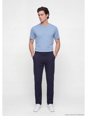 Lacivert Düz Dokuma Slim Fit Casual Pamuk Karışımlı Pantolon