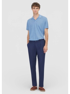 Lacivert Düz Dokuma Jogging Fit Casual %100 Keten Pantolon
