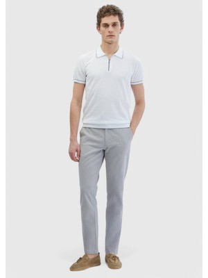 Gri Çizgili Dokuma Jogging Fit Casual Pamuk Karışımlı Pantolon