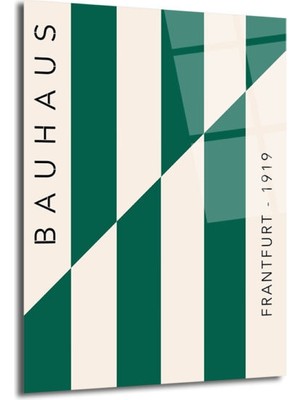 GLAZELLA Bauhaus Yeşil Çizgili Sanat Cam Tablo - Modern Duvar Dekoru